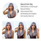 Xpoko Synthetic Long Straight Purple Cosplay Wig with Bangs Layered Colorful Halloween Party Wigs for Women Heat Resistant Fake Hair