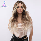 Xpoko Women Long Natural Wavy 28'' Middle Part Synthetic Fiber Costume Cosplay Daily Hair Wigs Lace Front Wig