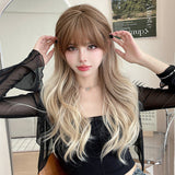 Xpoko Costume Wig Synthetic Body Wavy Cool Silvery  Wig For Women Daily Use High Density Layered Hair Wigs With Fluffy Bangs