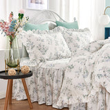 Xpoko  -  Elegant flower ruffle bedding set,twin full queen king fresh pastoral floral cotton bedclothes bed dress pillow case quilt cover