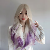 Xpoko Gradient Women's Wig Purple Straight Hair Daily Party Lolita Cosplay Women's Pink Synthetic Fiber Wig