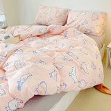 Xpoko 3/4pcs Cute Orange Bedding Set Twin Full Queen Size Quilt Covers Kawaii Animal Fitted Bed Sheet Pillowcase Bedroom Duvet Cover