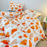 Xpoko 3/4pcs Cute Orange Bedding Set Twin Full Queen Size Quilt Covers Kawaii Animal Fitted Bed Sheet Pillowcase Bedroom Duvet Cover