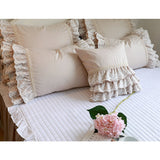 Xpoko Khaki European Style Embroidery Cushion Cover Ruffle Lace Wrinkle Pillow Cover Cake Layers Princess Bedding Pillowcase