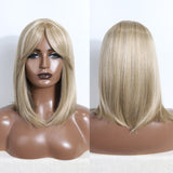 Xpoko Synthetic Straight Bob Wigs With Bangs For Women Natural Hair full machine made 16" Bob Synthetic Hair