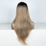 Xpoko Synthetic Lace Front Wig 28"Long Straight lace Ombre Blonde Wig part Wig  For Women Lace Wig synthetic