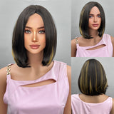 Xpoko Short Black Wigs with Bangs Synthetic Wavy Bob Wig for Women Synthetic Curly Pastel Bob Wig for Girl Colorful Cosplay Wigs