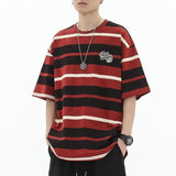 Xpoko Hong Kong style retro black and white loose striped short-sleeved T-shirt men summer contrast color ins horizontal striped top