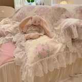 Xpoko  -  Korean Style Lace Ruffles Pure Cotton Bedding Set Little Floral Duvet Cover Set Bed Skirt/Flat Sheet/Fitted Sheet Pillowcases