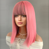 Xpoko Pink Wig with Bangs, Lolita Pink Long Straight Wigs, Heat Resistant Synthetic Colorful Wigs for Cosplay Daily Party Halloween