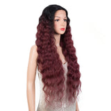 Xpoko Synthetic Lace Front Wig Baby Hair Wig Long Wavy 30 " Hair Lace Wig For Women Lace Front Wig Ombre Red  Wig Cosplay Wig