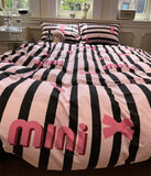 Xpoko  Modern sweet cool stripes letter bedding set,twin full queen black pink cotton home textile bed sheet pillow case quilt cover