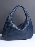 Xpoko Geometric Solid Color Split-Joint Woven Zipper Bags Handbags