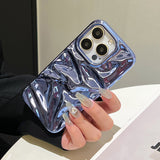Xpoko Plating Blue Glossy Water Ripple Phone Case For iPhone 16 15 14 13 12 11 Pro Max 16 Plus Soft Shockproof Back Cover