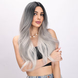 Xpoko Temperament styling: 30-inch black and white gradient high-temperature silk long curls, highlighting temperament