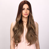 Xpoko Glamorous Long Curls: 30-Inch Synthetic Brown Ombre Wavy Curly Hair, a Stylish Choice for Everyday Wear for Women.