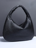 Xpoko Geometric Solid Color Split-Joint Woven Zipper Bags Handbags