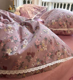 Xpoko  -  Romantic purple floral lace bedding set,twin full queen king sweet flower cotton home textile bed sheet pillow case quilt cover