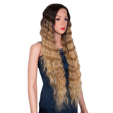 Xpoko Synthetic Lace Wig Long Deep Wavy Ombre Blonde Brown Lace Wigs For Black Women Heat Resistant Cosplay Wigs