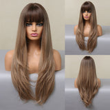 Xpoko Natural Long Straight Layered Synthetic Wigs Ombre Gray White Wig with Bangs  Hair for Women Daily Party Use Heat Resistant