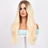 Xpoko 28 inch gold gradient natural long wave suitable for party wearing synthetic fiber women's wigs