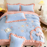 Xpoko - Aesthetic Embroidery Warm Milk Velvet Duvet Cover Bedding Set