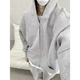 Xpoko 2024 New Autumn and Winter American Solid Color Loose Casual Hooded Sweatshirts for Men and Women Same Style Sweatshirt Jacket