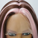 Xpoko Party Lolita Wig Shaped Pink Gradient Lace Wig Spot Dyed Wave Head Imported Silk COS Exclusive Synthetic Women's