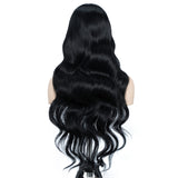 Xpoko Synthetic Lace Wigs Body Wave 28 Inch Black Shade Ombre Wig with Bang Natural Lace Wig Cosplay Wigs For Women Lace Front Wig