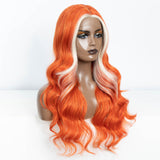 Xpoko Synthetic Lace Front Wigs For Women Highlight Orange Body Wave 26â€?Wig Ombre Blonde Ginger Lace Wig Synthetic Cosplay Wig