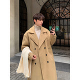 Xpoko Men Winter Outfit Winter High Quality Woolen Trench Coats Men Korean Style Luxury Male Casual Trenchcoat Men's Streetwear Gray/Khaki/Black