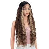 Xpoko Synthetic Lace Front Wigs For Women 30" Long Deep Wave Lace Wig Ombre Brown Blonde Highlight Cosplay Wigs Heat Resistant