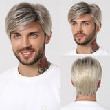 Xpoko Men Short Dark Brown Synthetic Wigs Straight Wigs for Men Daily Use with Cap Pixie Cut Cosplay Party Wig Natural Heat Resistant