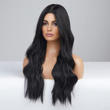 Xpoko 60.96cm Dark Brown  Long Wavy Synthetic Wigs for Women Natural Wavy Heat Resistant Hair Brunette Cosplay Costume Party Wig