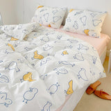 Xpoko 3/4pcs Cute Orange Bedding Set Twin Full Queen Size Quilt Covers Kawaii Animal Fitted Bed Sheet Pillowcase Bedroom Duvet Cover