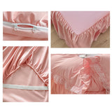 Xpoko New Korean Princess Style Bedding Set For Girls Solid Color Exquisite Ruffle Lace Pink Bed Skirt Duvet Cover Queen Pillow Case