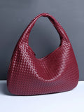 Xpoko Geometric Solid Color Split-Joint Woven Zipper Bags Handbags