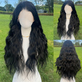 Xpoko Black Female Lace Black Center Split Large Wave Wig 28 inches 13x4 Loose Wave Style Naturally Ventilated Women's Wig