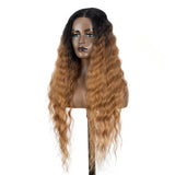 Xpoko Synthetic Lace Wig Long Deep Wavy Ombre Blonde Brown Lace Wigs For Black Women Heat Resistant Cosplay Wigs