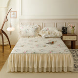 Xpoko  -  Pure Cotton Vintage French Pastoral Country Flowers Print Double layer Lace Ruffles Bedding Set Duvet Cover Bed Skirt Pillowcase