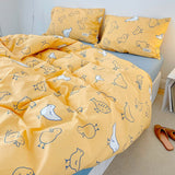 Xpoko 3/4pcs Cute Orange Bedding Set Twin Full Queen Size Quilt Covers Kawaii Animal Fitted Bed Sheet Pillowcase Bedroom Duvet Cover