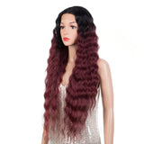 Xpoko Synthetic Lace Front Wig Baby Hair Wig Long Wavy 30 " Hair Lace Wig For Women Lace Front Wig Ombre Red  Wig Cosplay Wig