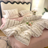 Xpoko  -  Vintage Countryside Floral Lace Ruffles Duvet Cover Set, Pillowcases with Bed Sheet, Fitted Sheet, Girls Bedding Set