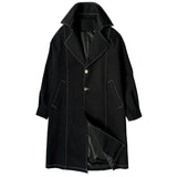 Xpoko Men Winter Outfit Top Quality Men's Chic Line Trenchcoat Autumn Single Breasted Long Trench Coat Male Solid Color Black/Rice White Jacket Coats