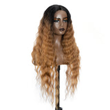 Xpoko Synthetic Lace Wig Long Deep Wavy Ombre Blonde Brown Lace Wigs For Black Women Heat Resistant Cosplay Wigs