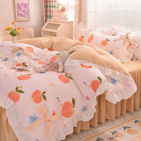 Xpoko Pastoral Style Bedding Set Cotton 3/4pcs Floral Duvet Cover with Pillowcases Cute Flowers Bed Skirtwith Zipper Quilt Cover