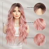 Xpoko Ombre Pink Wavy Wig With Bangs For Women 26 Inch Highlight Wig Natural Looking Heat Resistant Premium Fiber Synthetic Wig