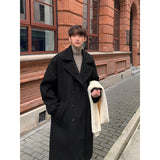 Xpoko Men Winter Outfit Winter High Quality Woolen Trench Coats Men Korean Style Luxury Male Casual Trenchcoat Men's Streetwear Gray/Khaki/Black