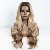 Xpoko Synthetic Lace Front Wig  26â€?Highlight Honey Brown Body Wave Wig Blonde Wigs For Women Lace Wig Synthetic Lace Front Wig