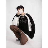 Xpoko 2024 cross-border export spring and autumn new style American retro sweatshirt unisex niche loose long-sleeved splicing